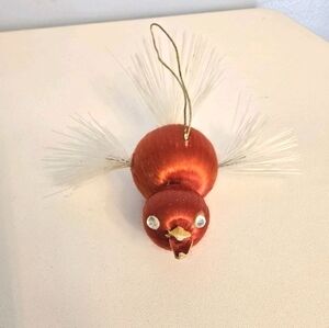 Vintage Red Satin Flying Bird Christmas Ornament